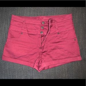 High waisted maroon shorts